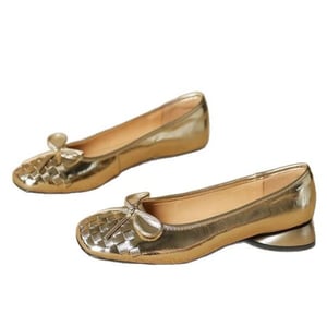 Bowknot silver short heel women's shoes