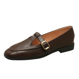 women's flat square toe British style leather shoes